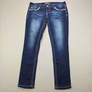Amethyst Skinny Jeans Thick Stitch Embroidered Bling Dark Wash Womens Size 13